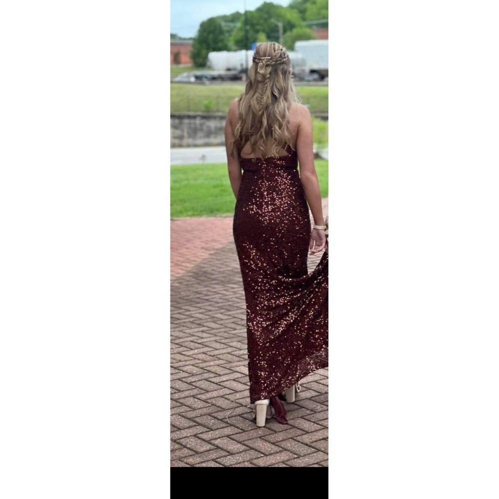 B. Darlin Sequin copper embellished split him mermaid style ball gown size 3/4 - Picture 3 of 16
